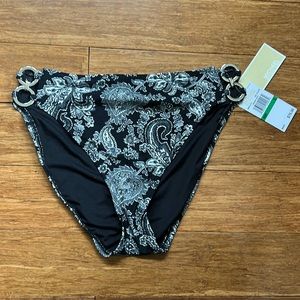 NEW MICHAEL Michael KORS Swim Bottoms Lined Black/Gray/White sz L